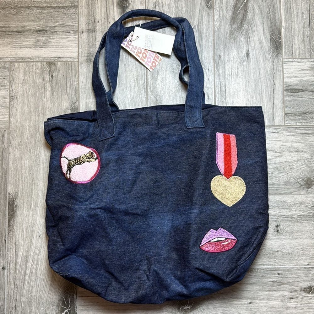 Denim Tote Book Beach Bag NWT